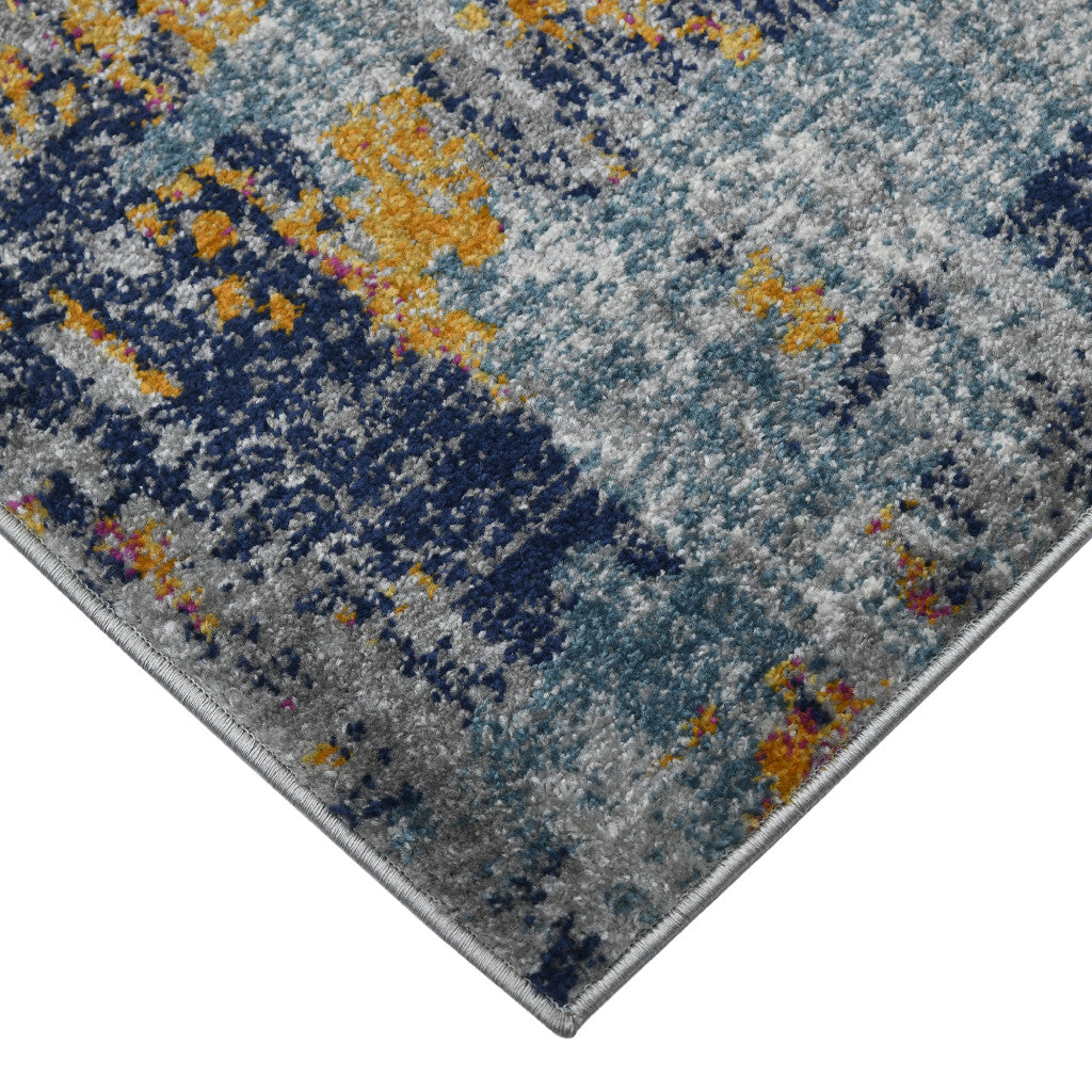 8' Blue and Orange Abstract Power Loom Runner Rug