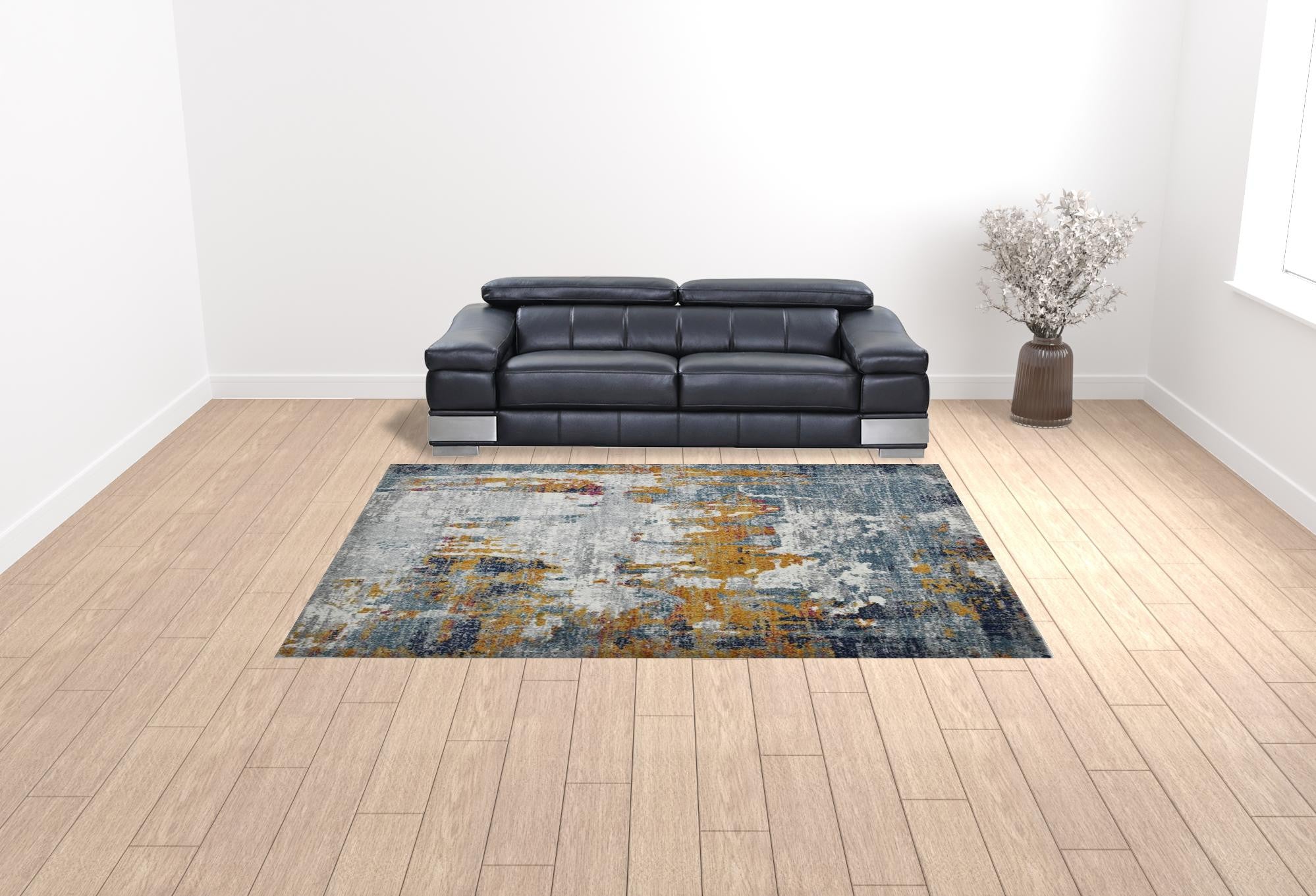 9' x 12' Blue and Orange Abstract Power Loom Area Rug