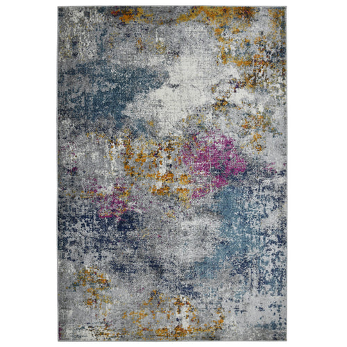 8' Blue and Pink Abstract Power Loom Runner Rug