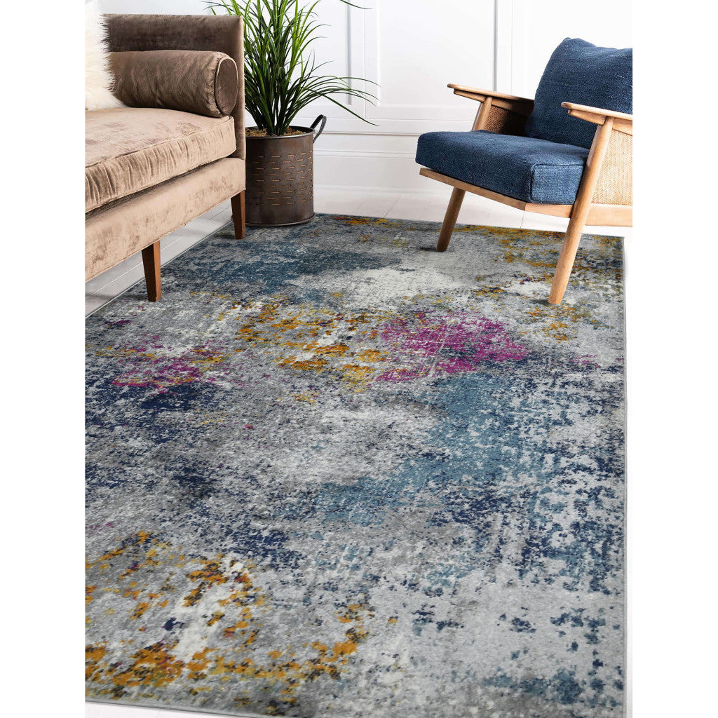 8' Blue and Pink Abstract Power Loom Runner Rug