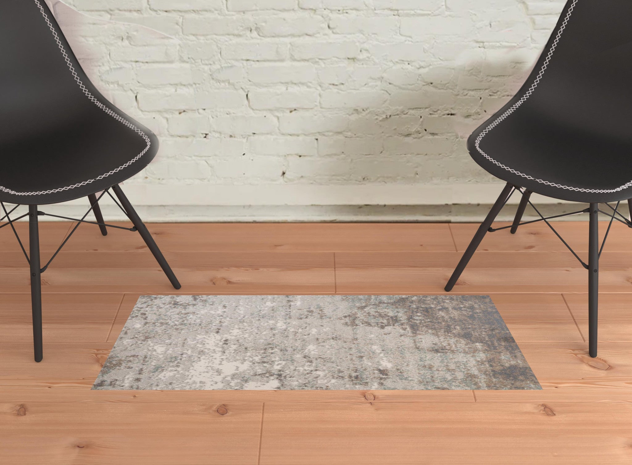 2' x 3' Gray Abstract Power Loom Area Rug