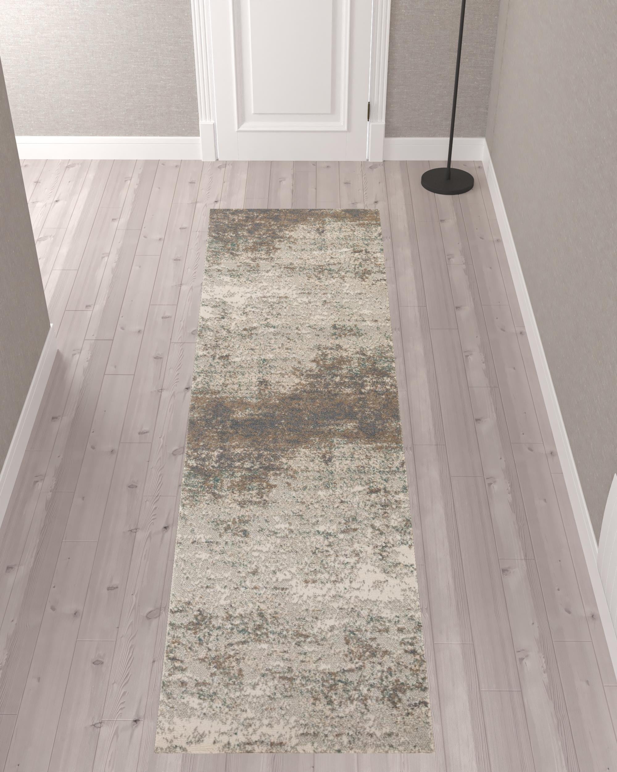 10' Gray Abstract Power Loom Runner Rug