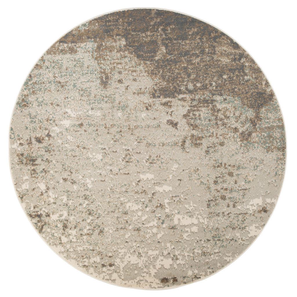 8' Gray Round Abstract Power Loom Area Rug