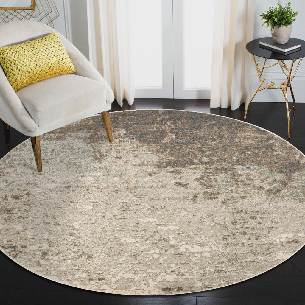 8' Gray Round Abstract Power Loom Area Rug