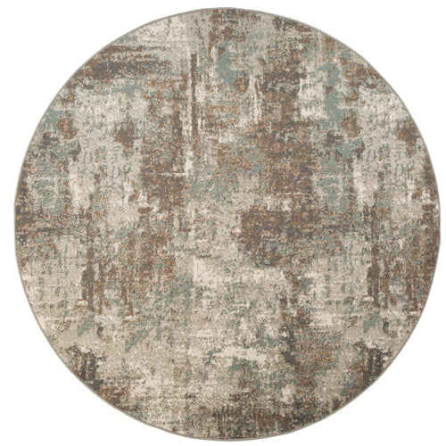 8' Brown Round Abstract Power Loom Area Rug