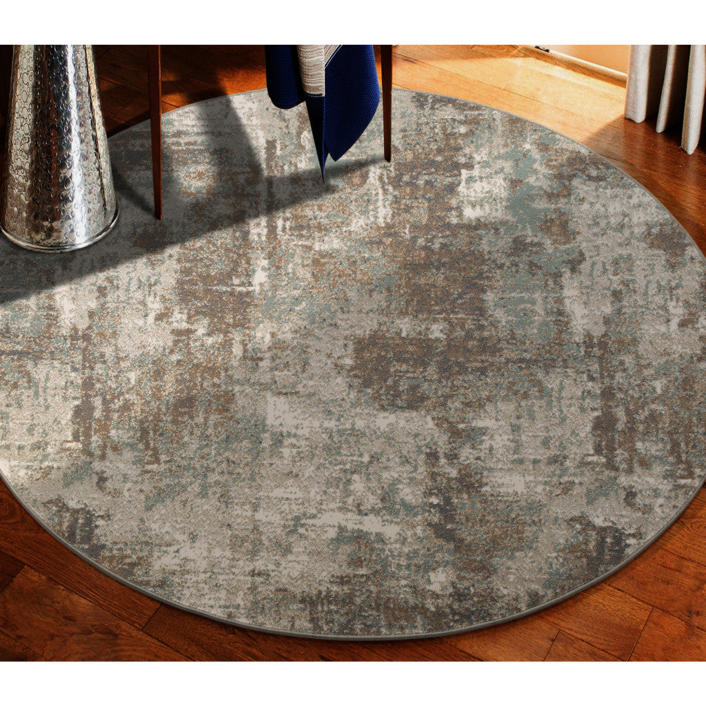 8' Brown Round Abstract Power Loom Area Rug