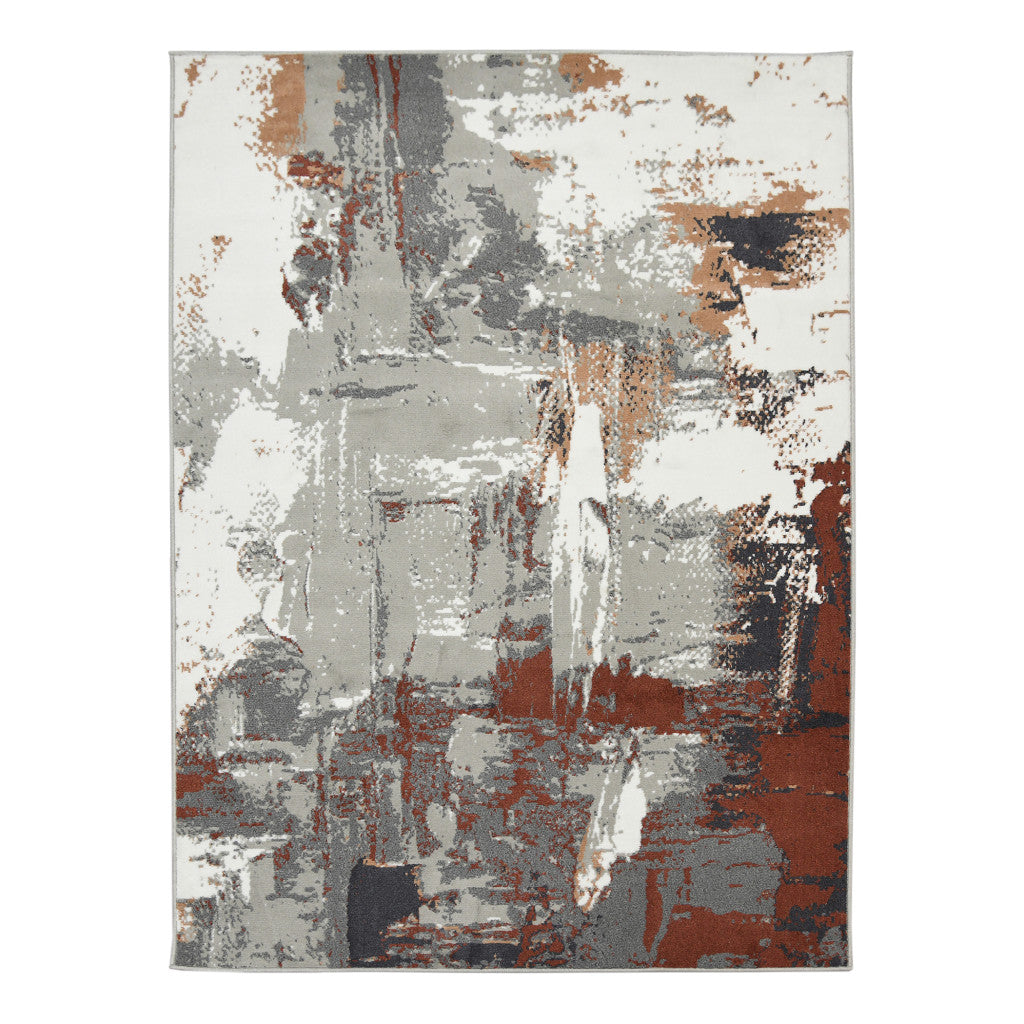 2' x 3' Rust Abstract Power Loom Area Rug