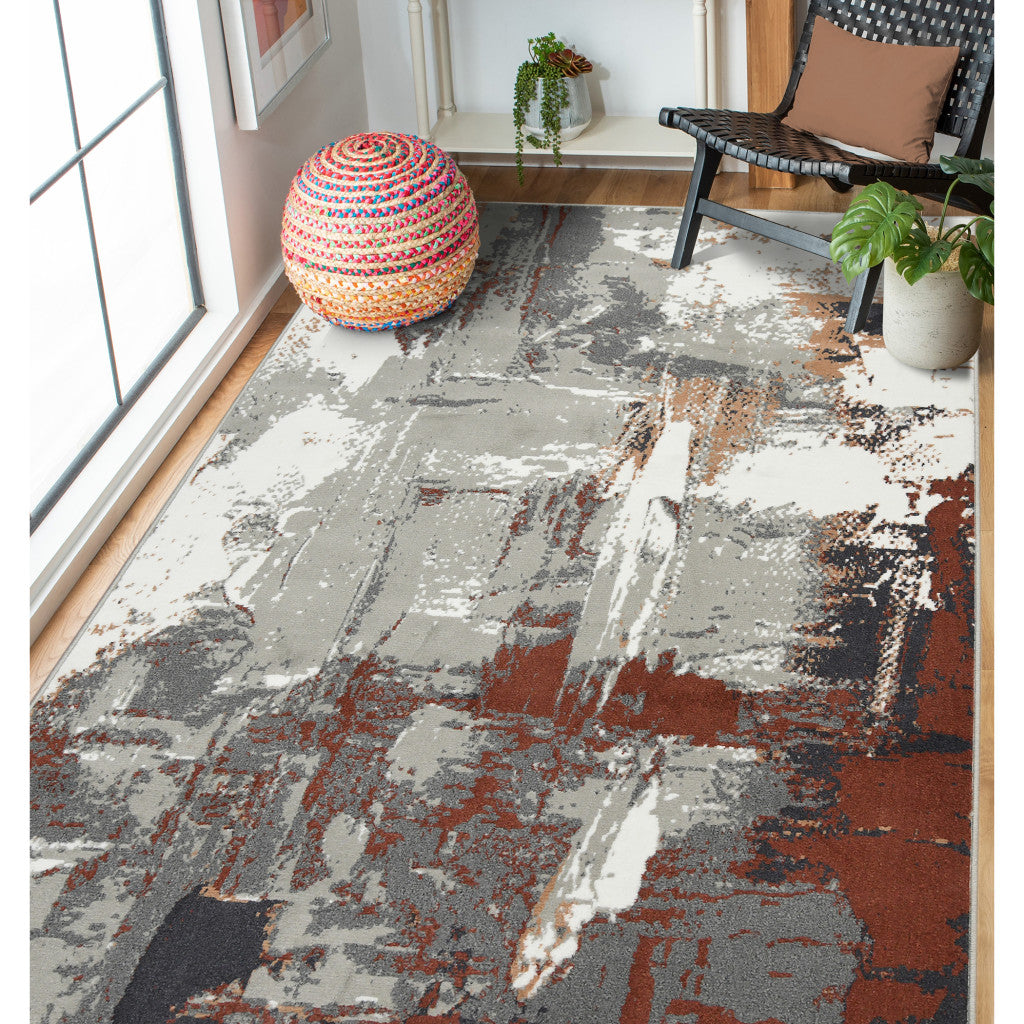 2' x 3' Rust Abstract Power Loom Area Rug