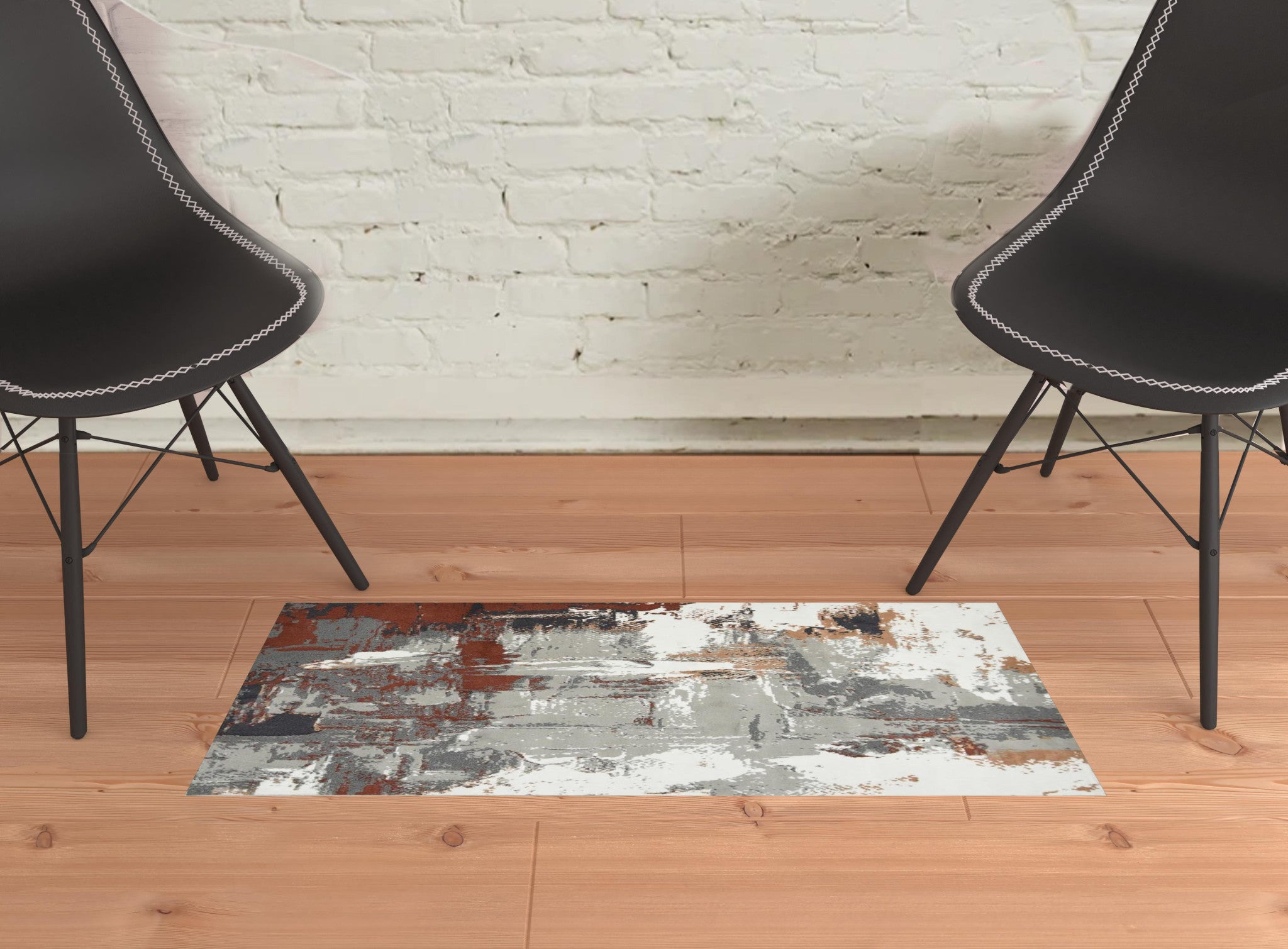 2' x 3' Rust Abstract Power Loom Area Rug