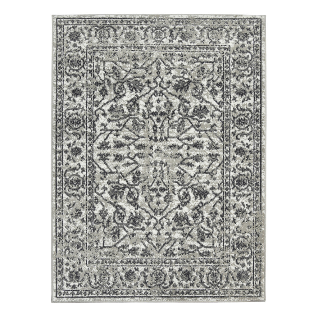 2' x 3' Gray Floral Power Loom Area Rug