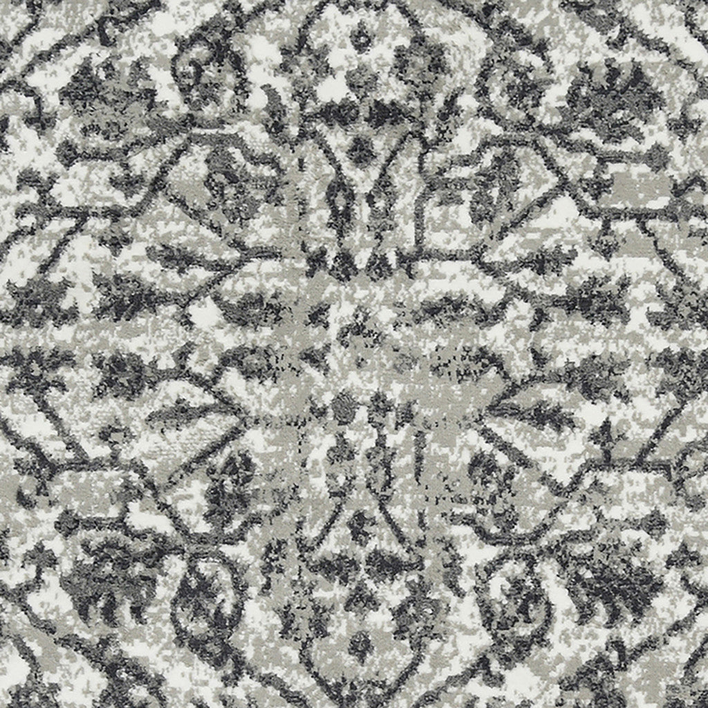 2' x 3' Gray Floral Power Loom Area Rug