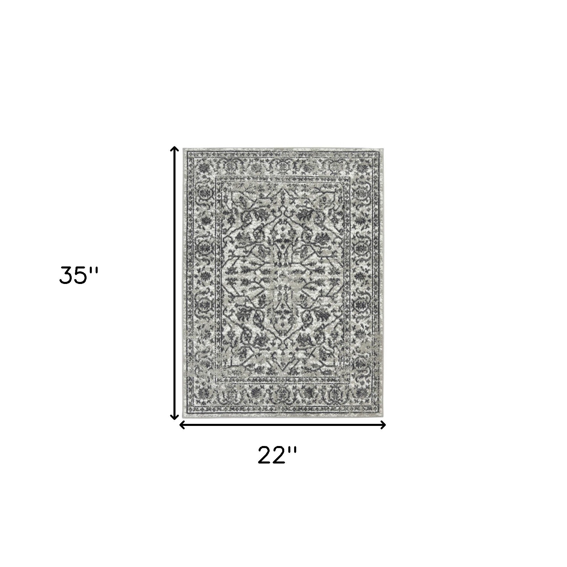 2' x 3' Gray Floral Power Loom Area Rug