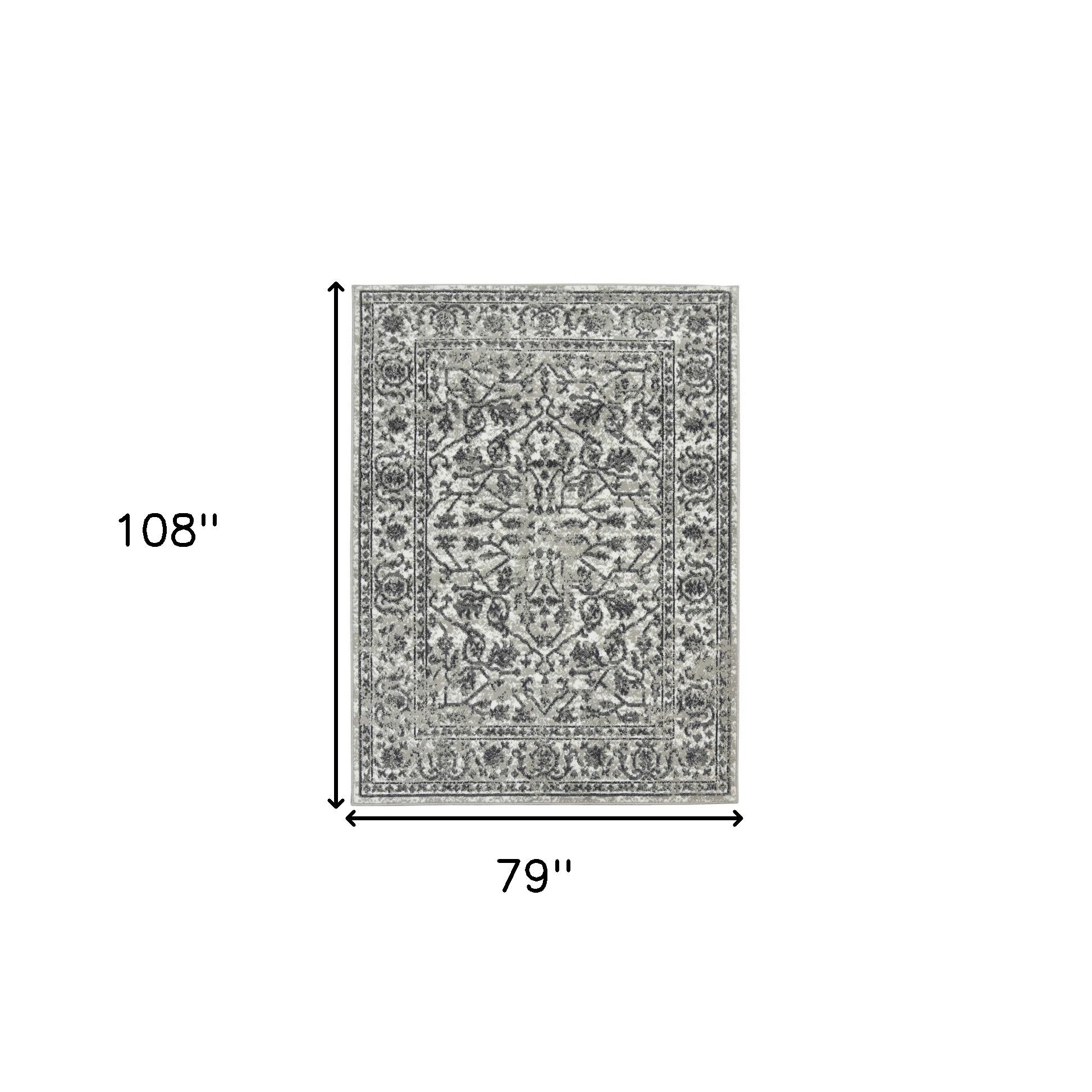 6' x 9' Gray Floral Power Loom Area Rug