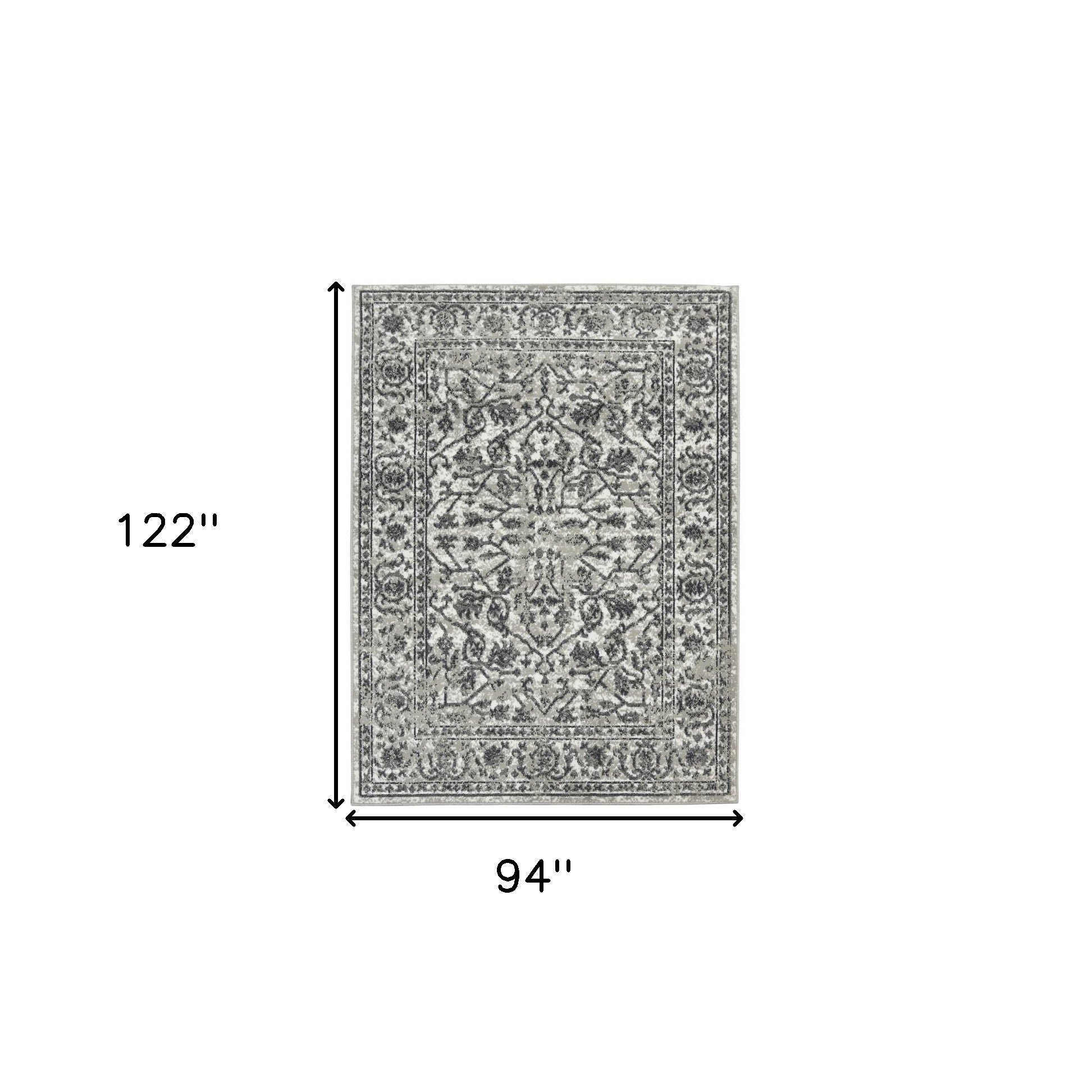 8' x 10' Gray Floral Power Loom Area Rug