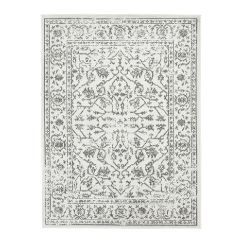 10' x 14' Light Gray Floral Power Loom Area Rug With Fringe