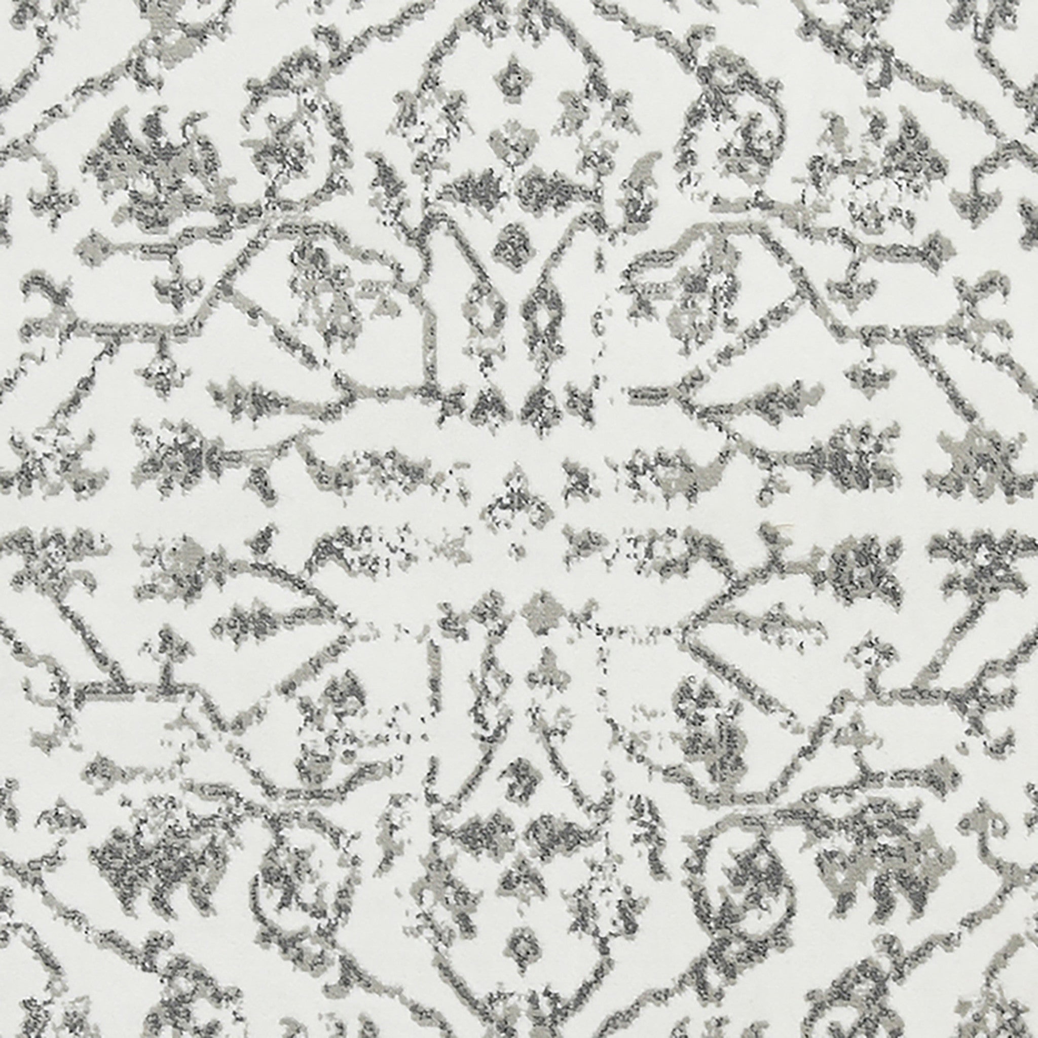 10' x 14' Light Gray Floral Power Loom Area Rug With Fringe