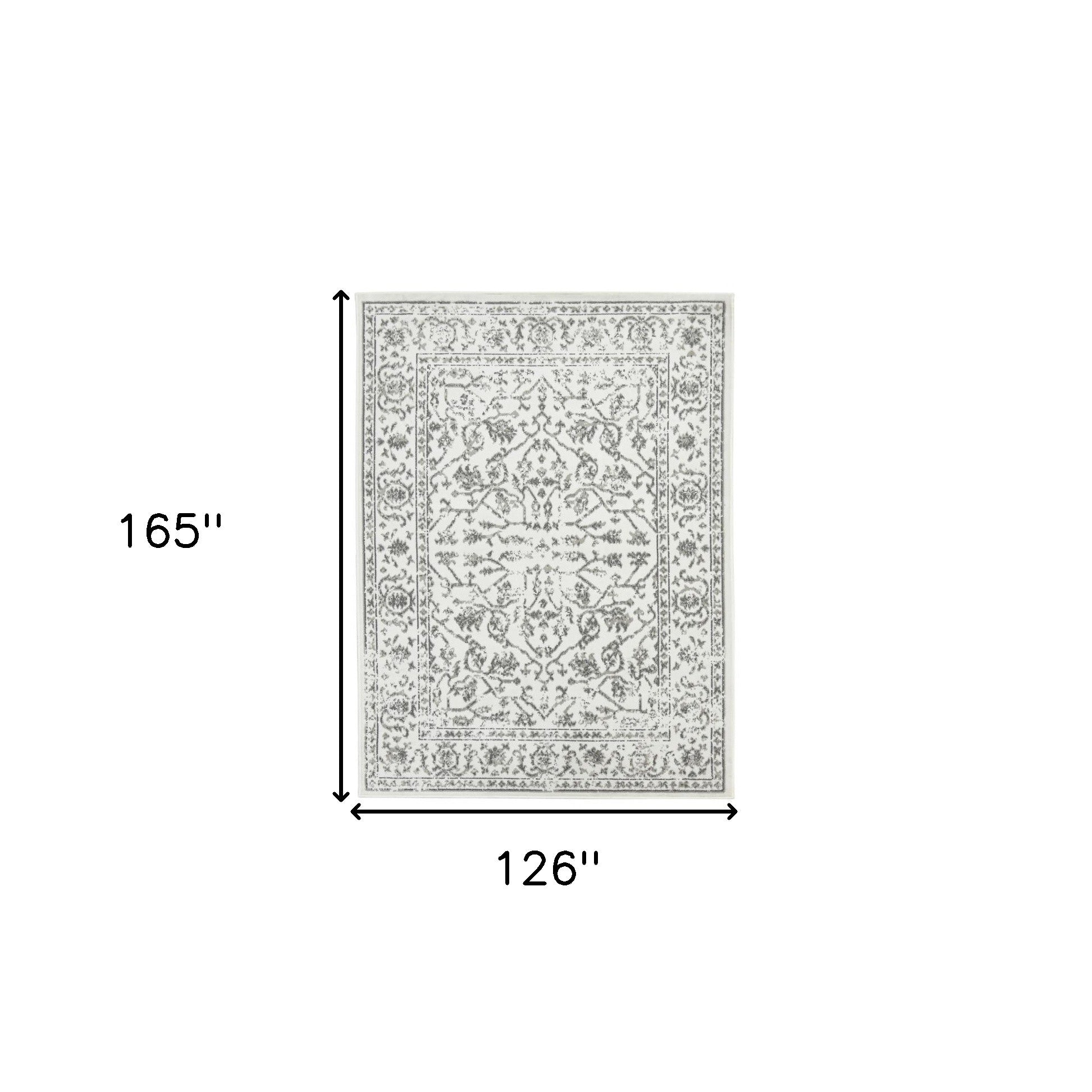 10' x 14' Light Gray Floral Power Loom Area Rug With Fringe