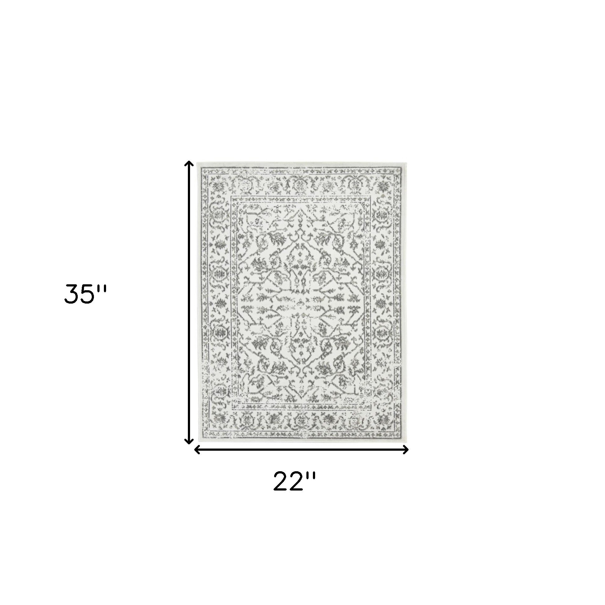 2' x 3' Light Gray Floral Power Loom Area Rug With Fringe