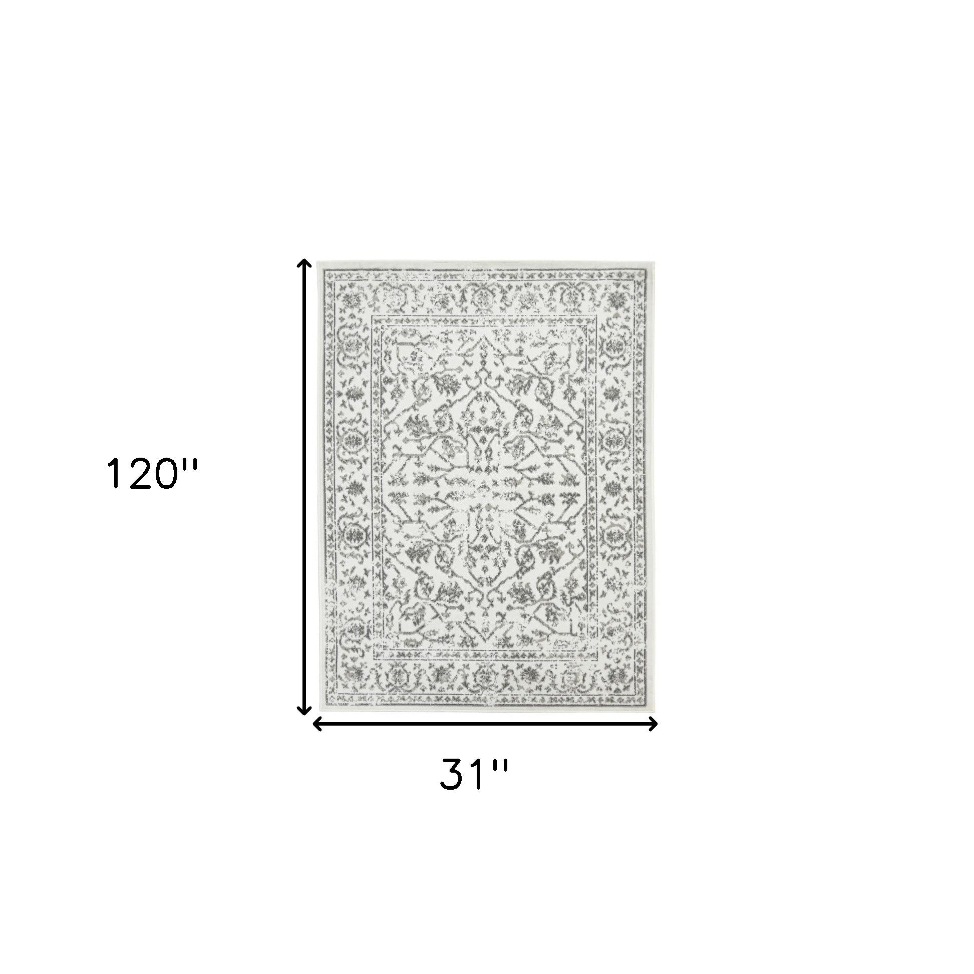 10' Light Gray Floral Power Loom Runner Rug With Fringe