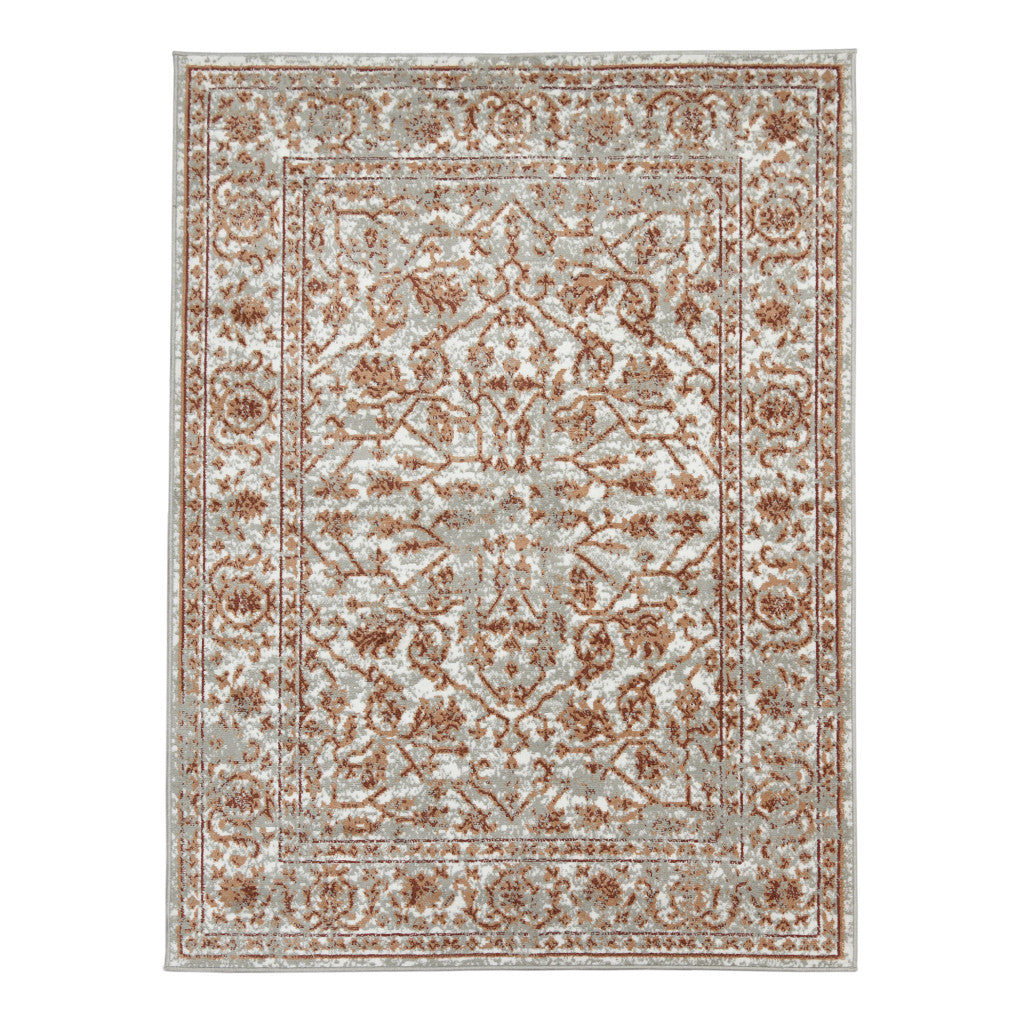 10' x 14' Orange Floral Power Loom Area Rug With Fringe