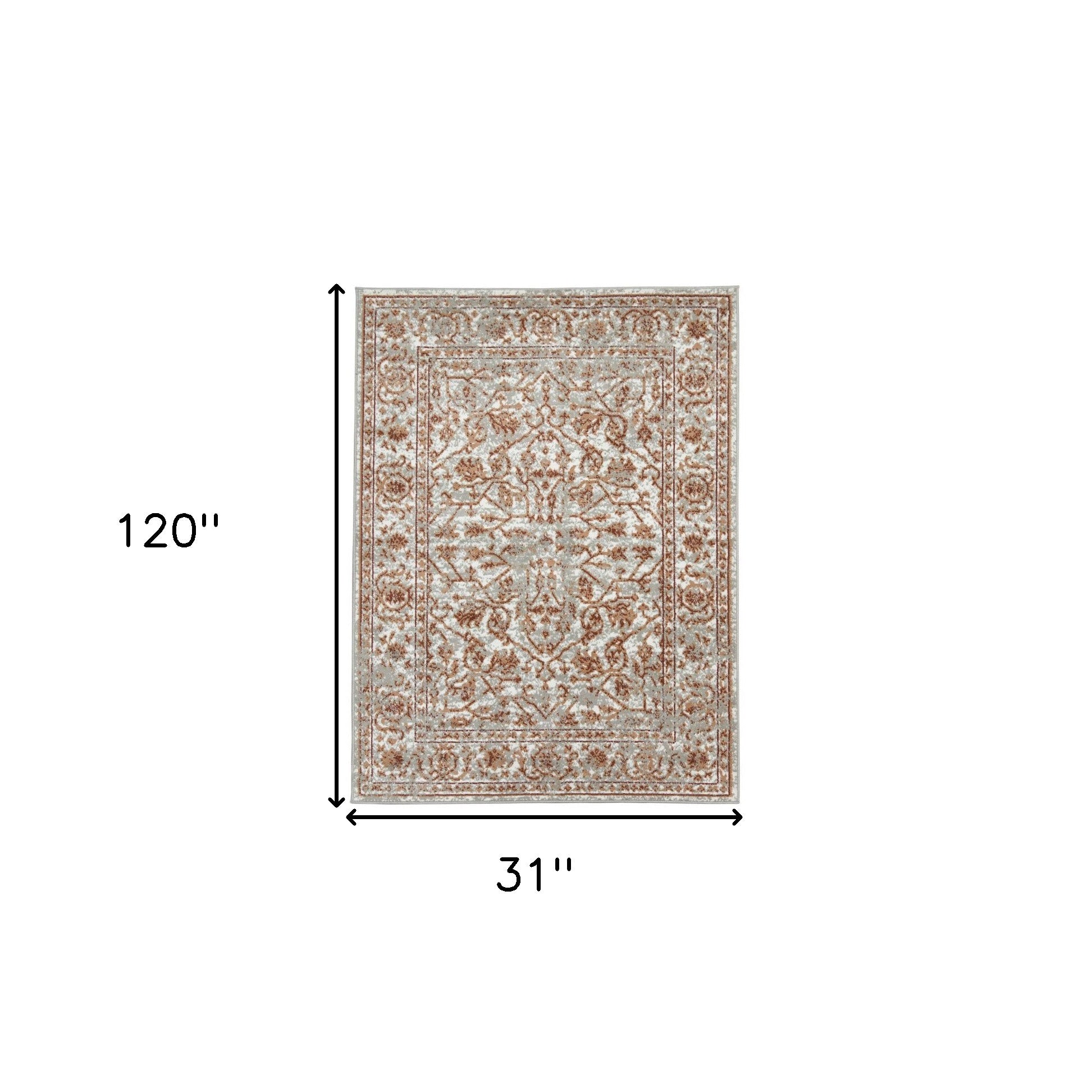 10' Orange Floral Power Loom Runner Rug With Fringe