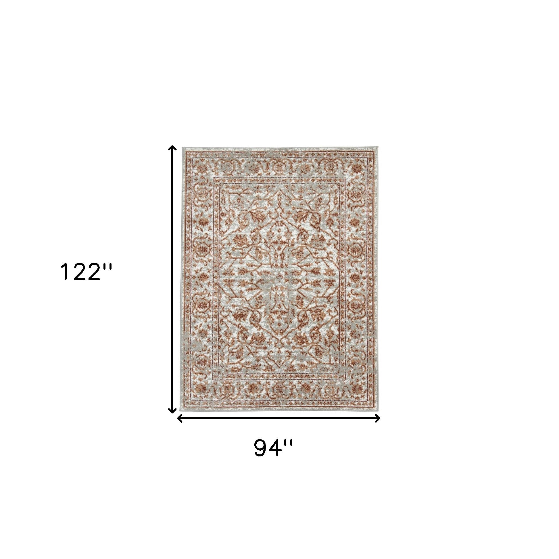 8' x 10' Orange Floral Power Loom Area Rug With Fringe