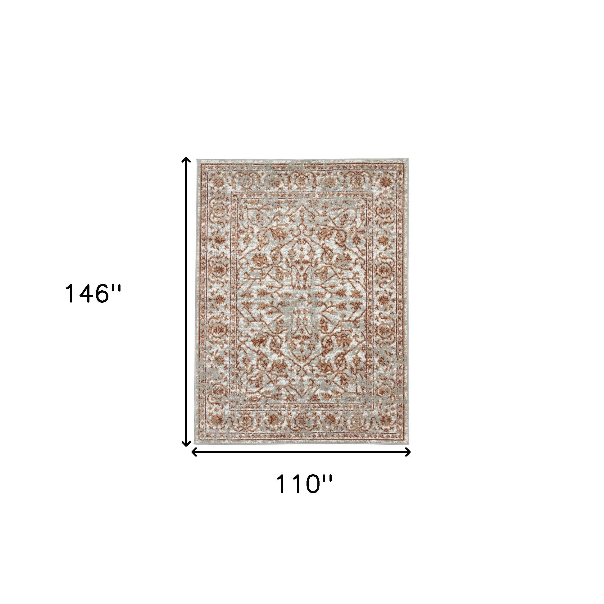 9' x 12' Orange Floral Power Loom Area Rug With Fringe