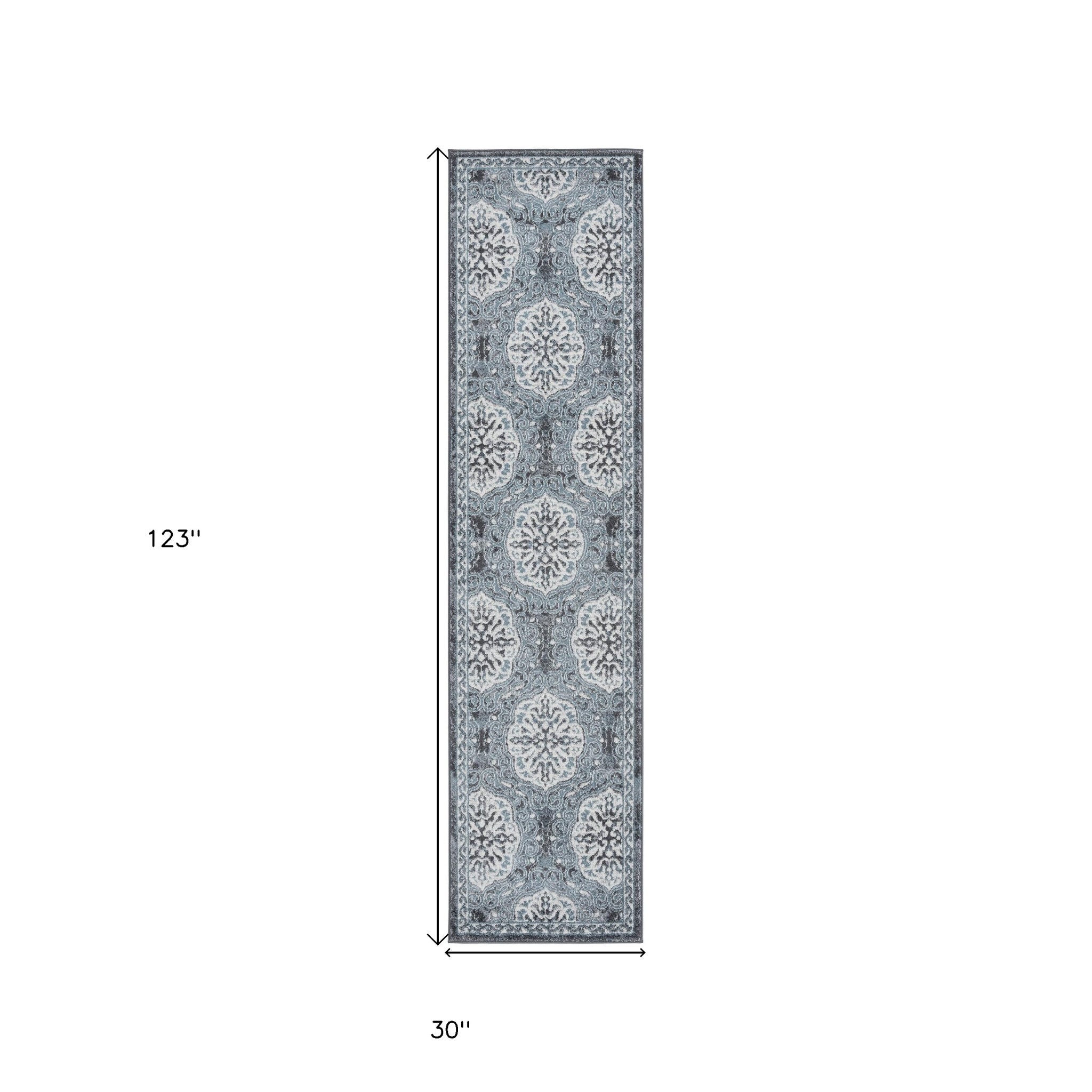 10' Blue Medallion Power Loom Runner Rug