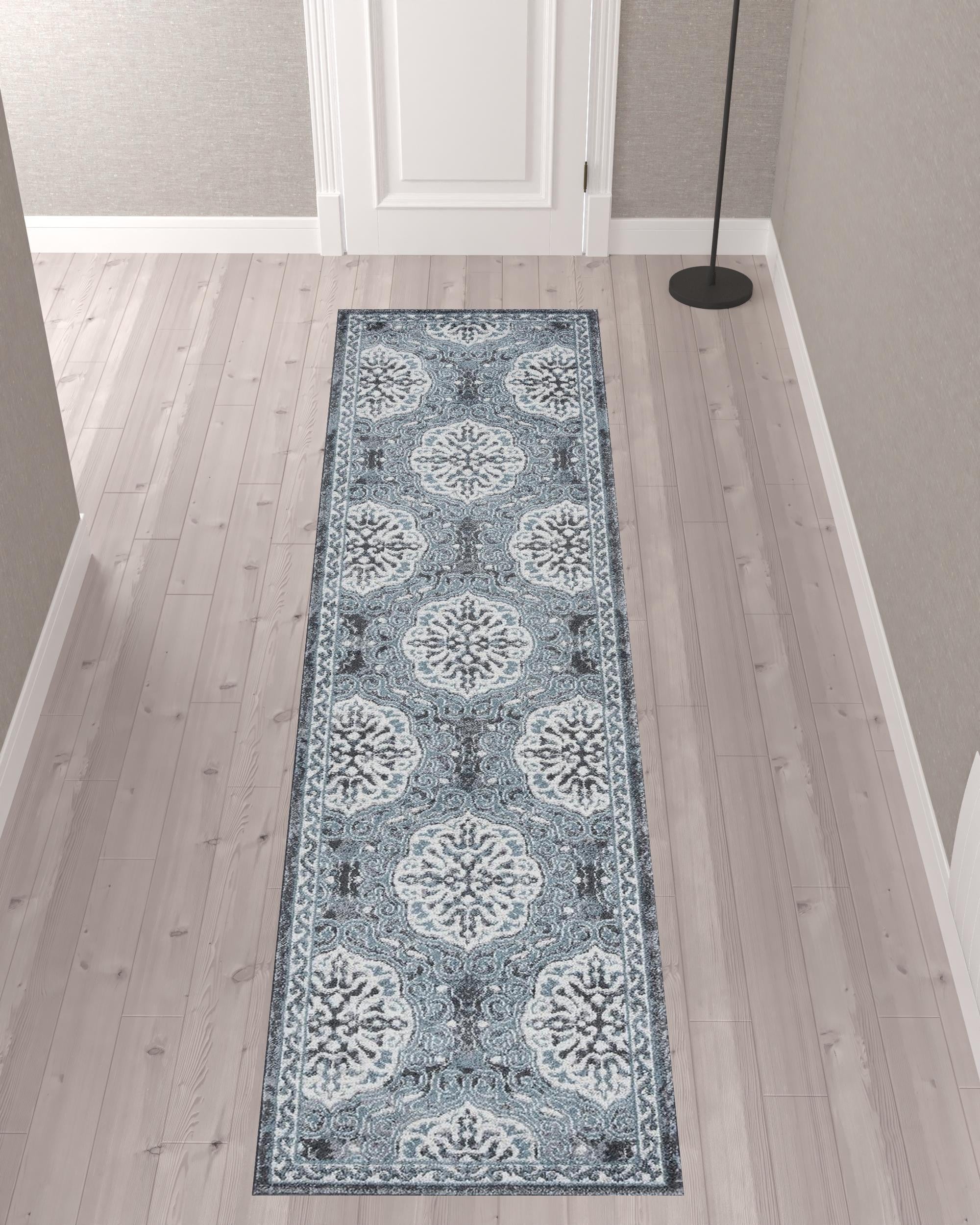 10' Blue Medallion Power Loom Runner Rug