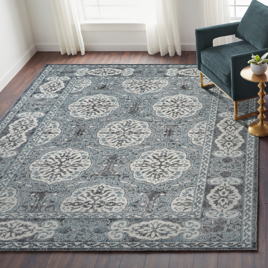 5' x 7' Blue Medallion Power Loom Area Rug