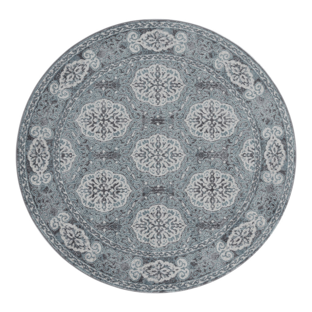 6' Blue Round Medallion Power Loom Area Rug