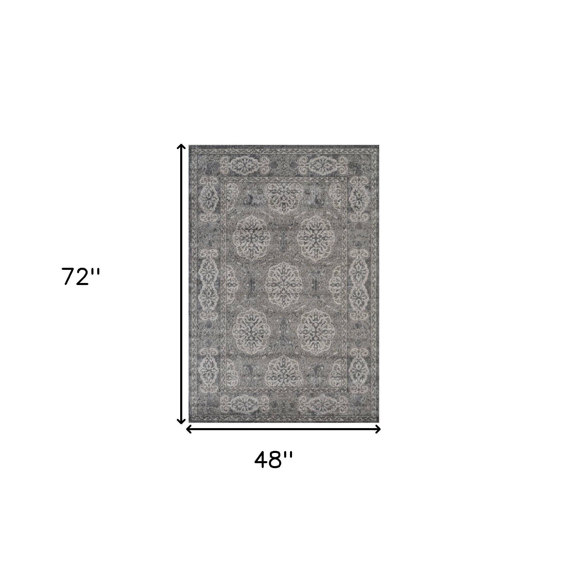 4' x 6' Gray and Brown Medallion Power Loom Area Rug