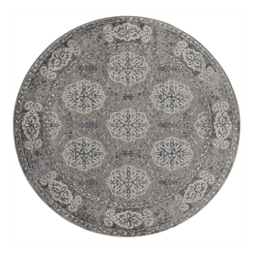 6' Brown Round Medallion Power Loom Area Rug