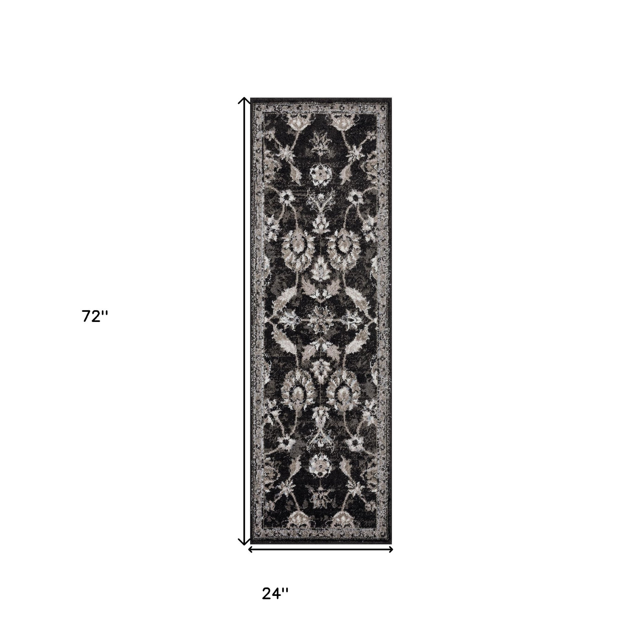 2' X 6' Brown and Black Oriental Power Loom Runner Rug