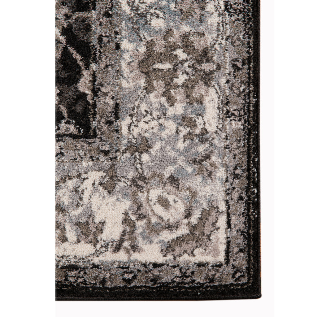 10' Black Floral Power Loom Runner Rug