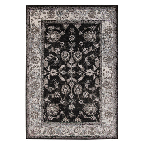 5' x 7' Black Floral Power Loom Area Rug