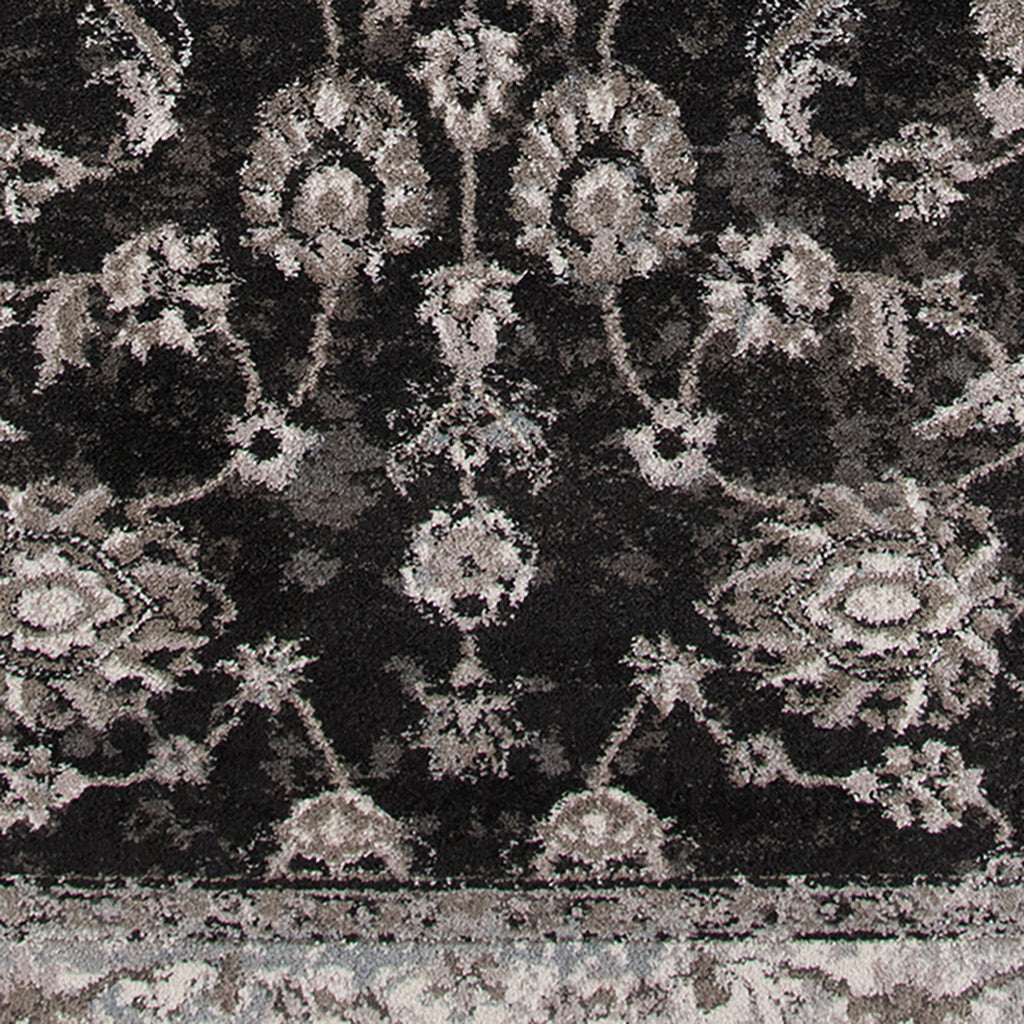 5' x 7' Black Floral Power Loom Area Rug