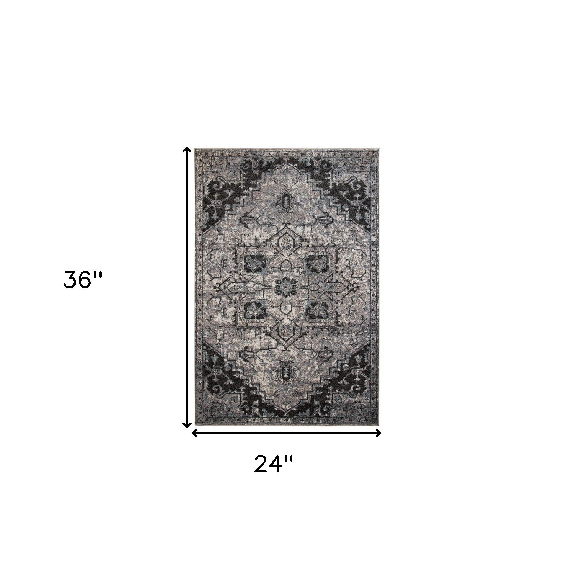 2' x 3' Gray Medallion Power Loom Area Rug