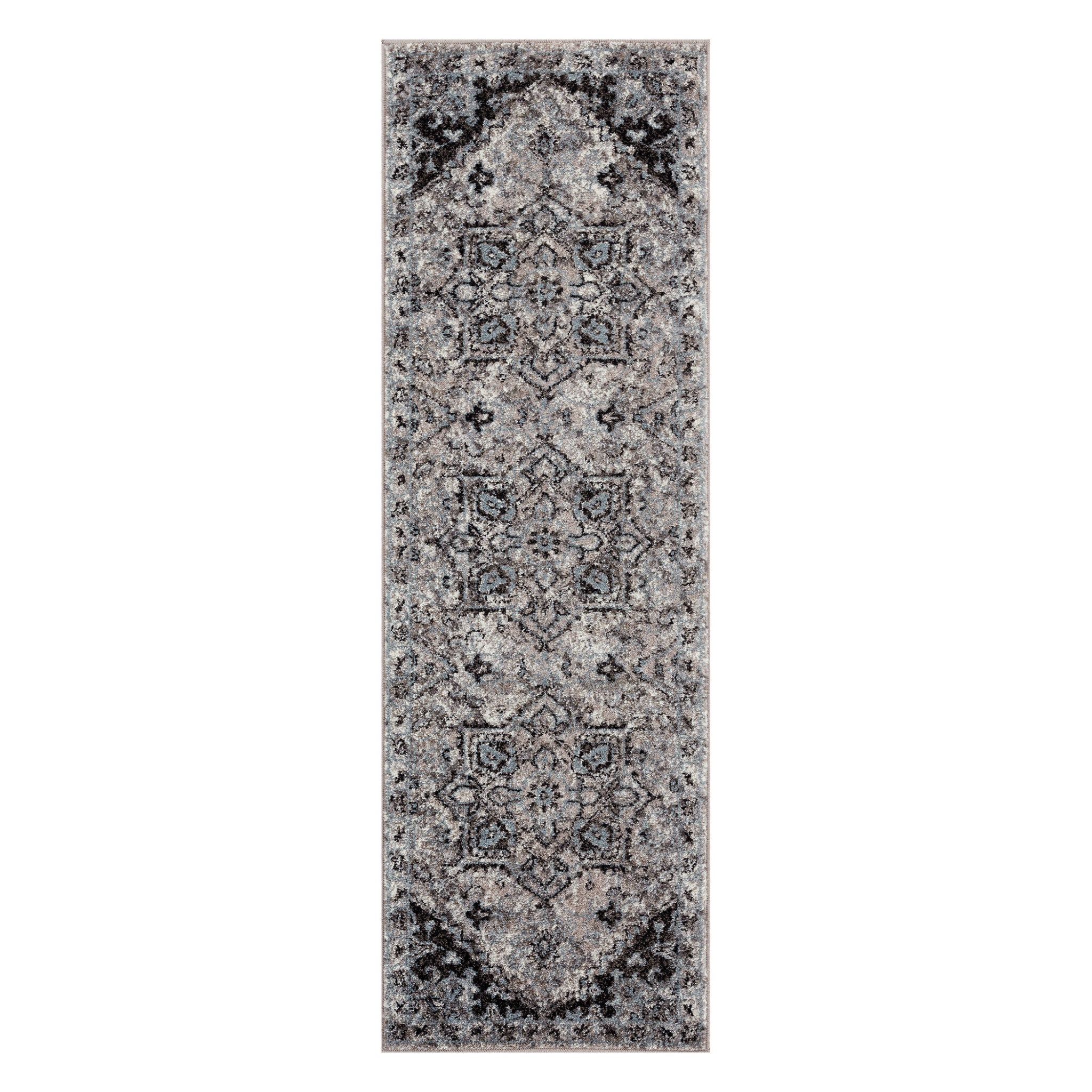 2' X 6' Gray Medallion Power Loom Runner Rug