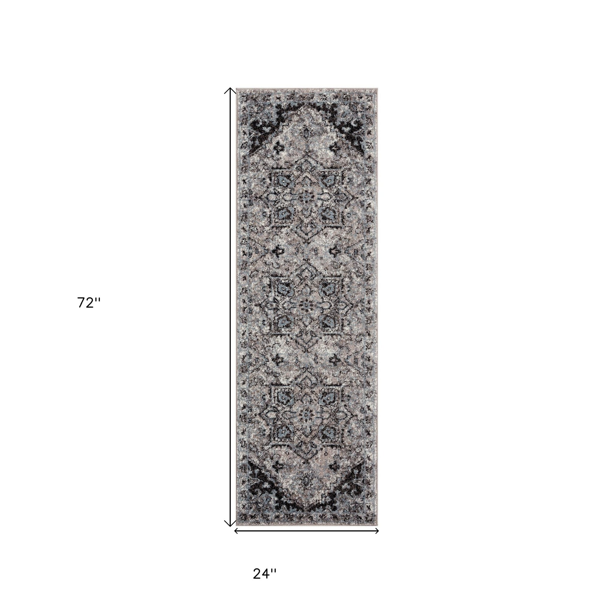 2' X 6' Gray Medallion Power Loom Runner Rug