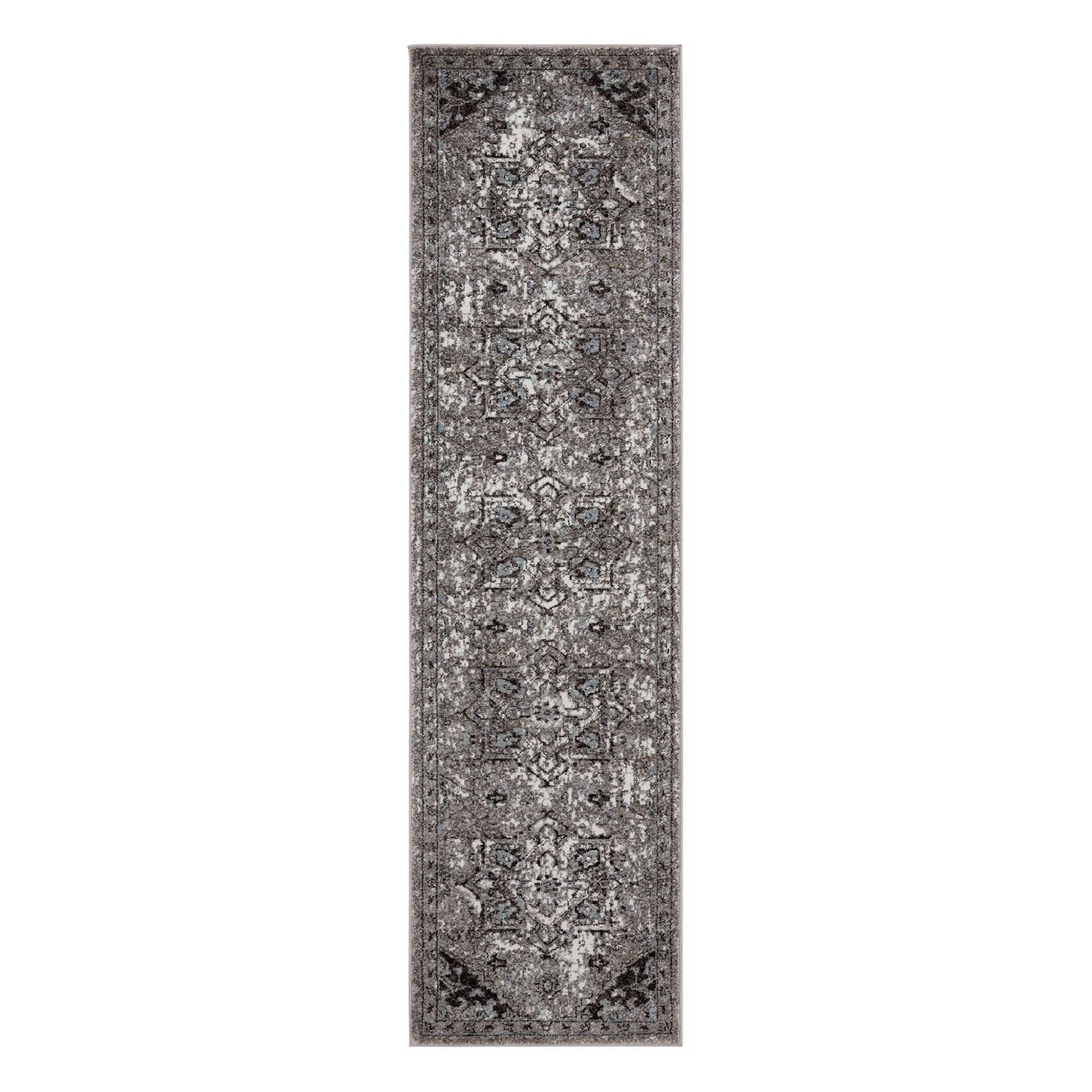 10' Gray Medallion Power Loom Runner Rug