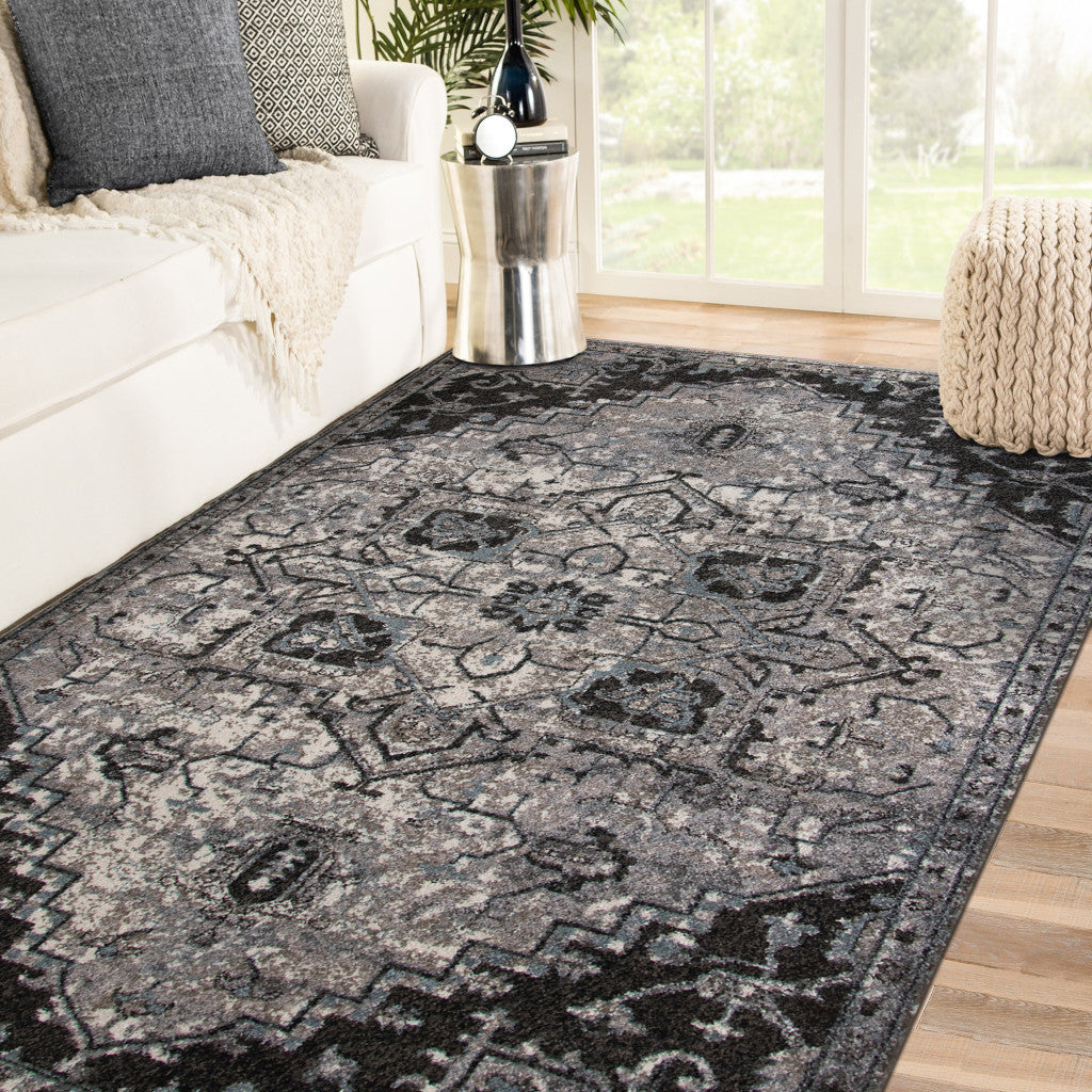 8' x 10' Gray Medallion Power Loom Area Rug