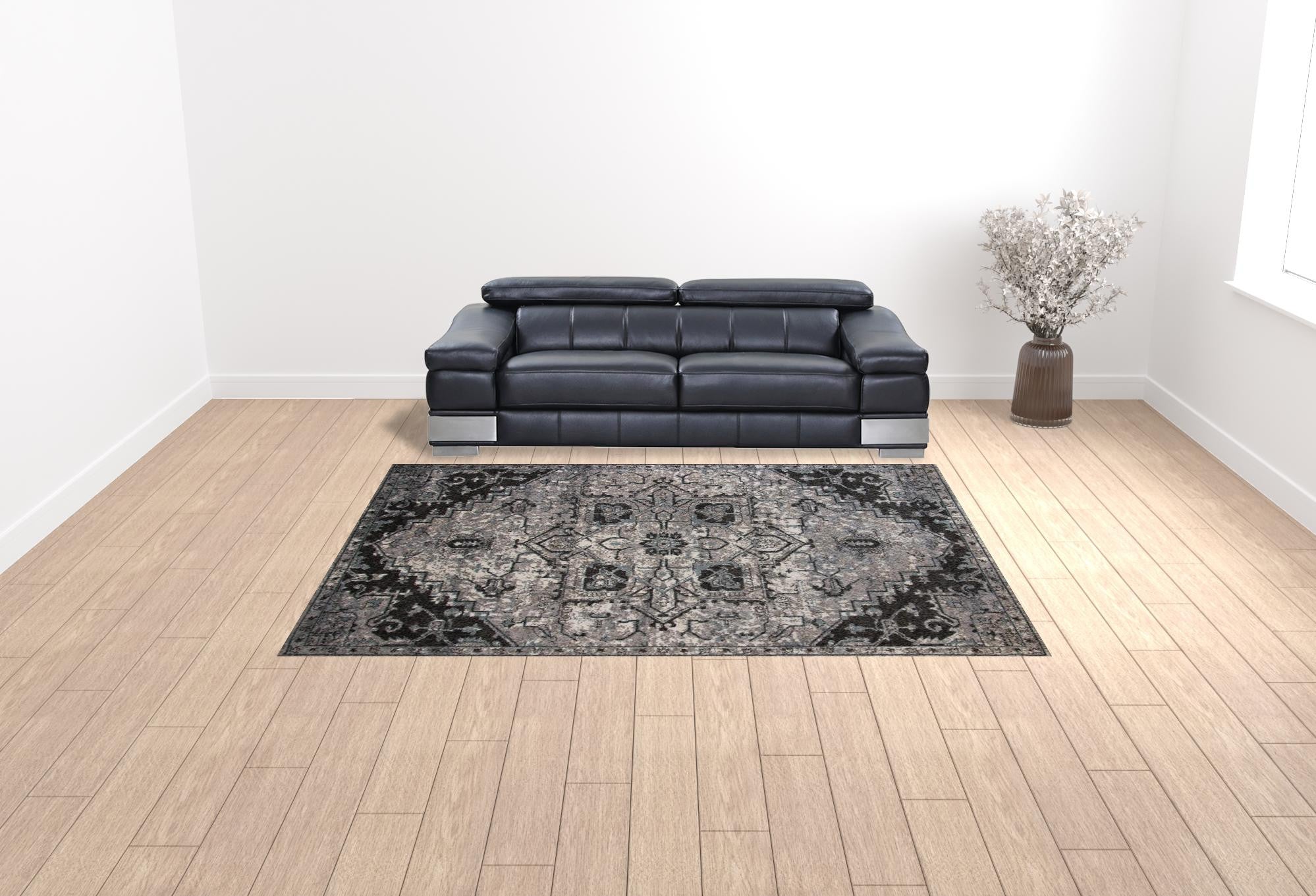 9' x 12' Gray Medallion Power Loom Area Rug