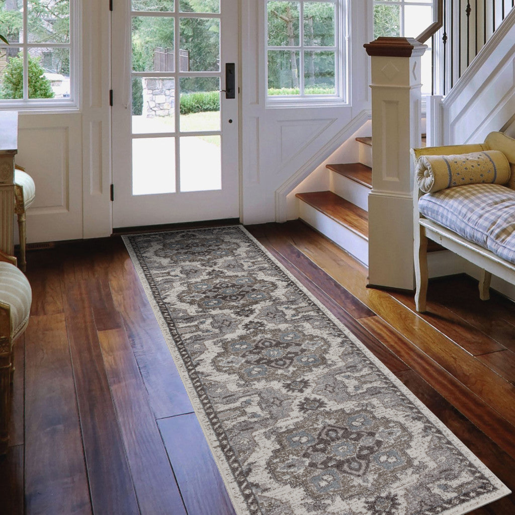 10' Taupe Medallion Power Loom Runner Rug