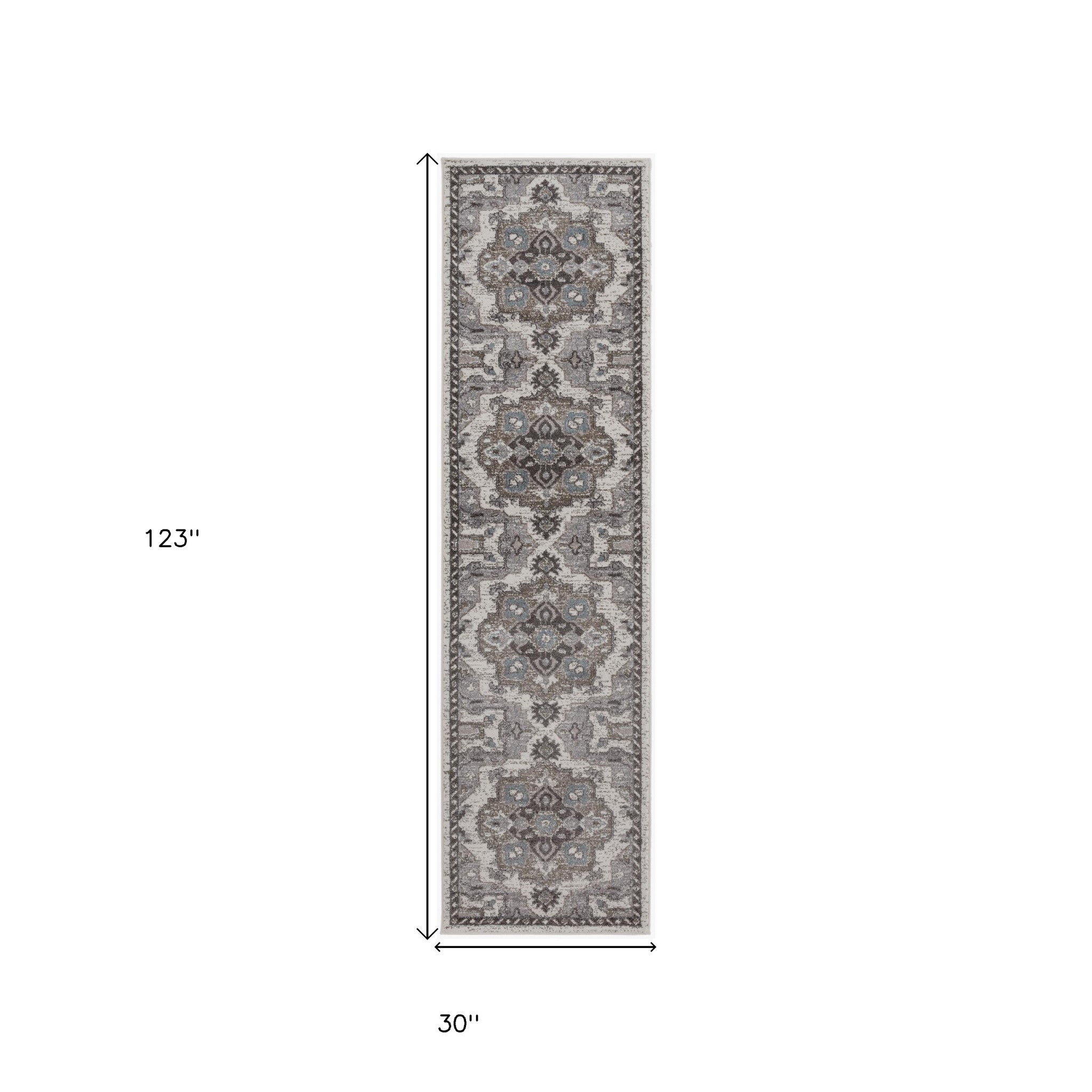 10' Taupe Medallion Power Loom Runner Rug