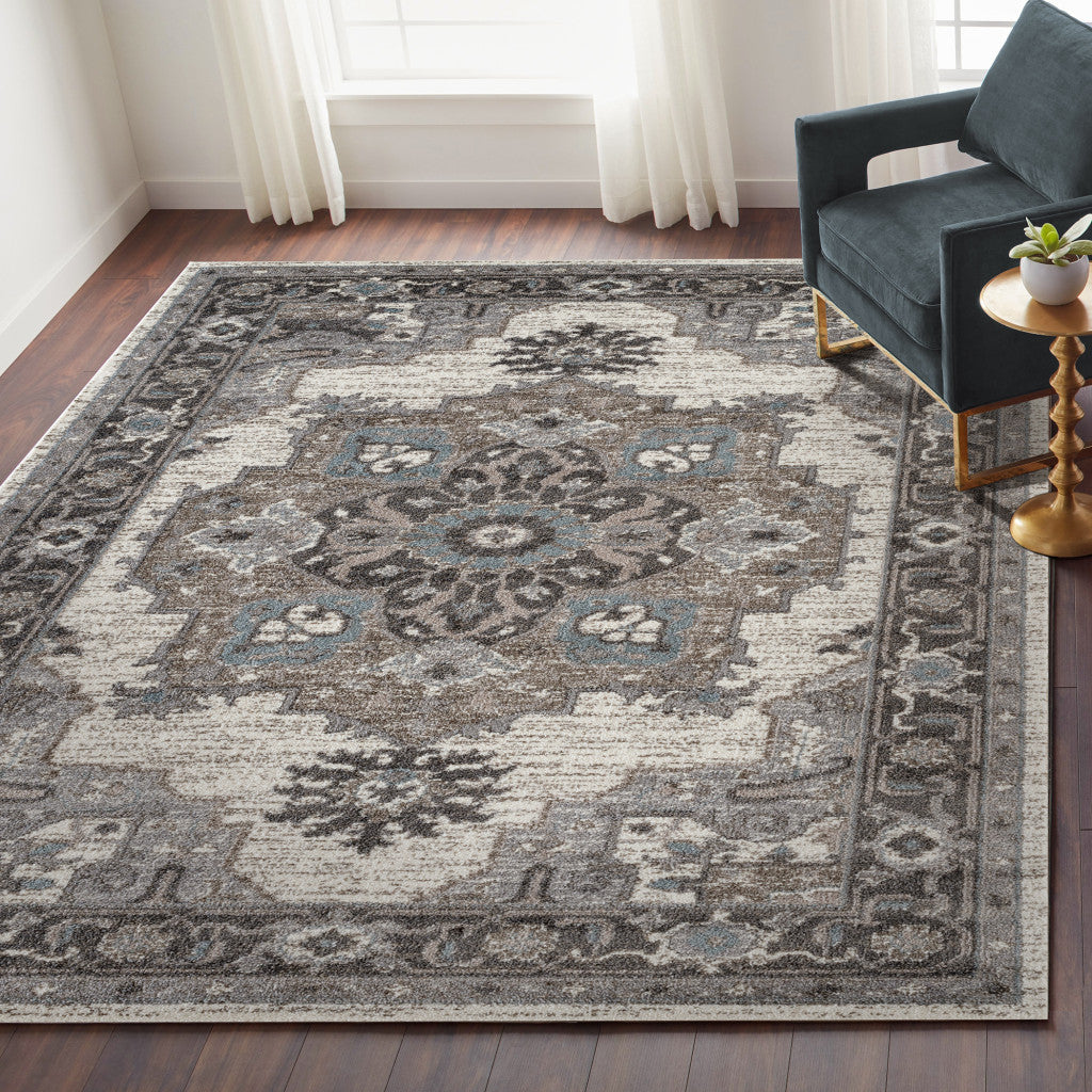 5' x 8' Blue and Brown Medallion Power Loom Area Rug