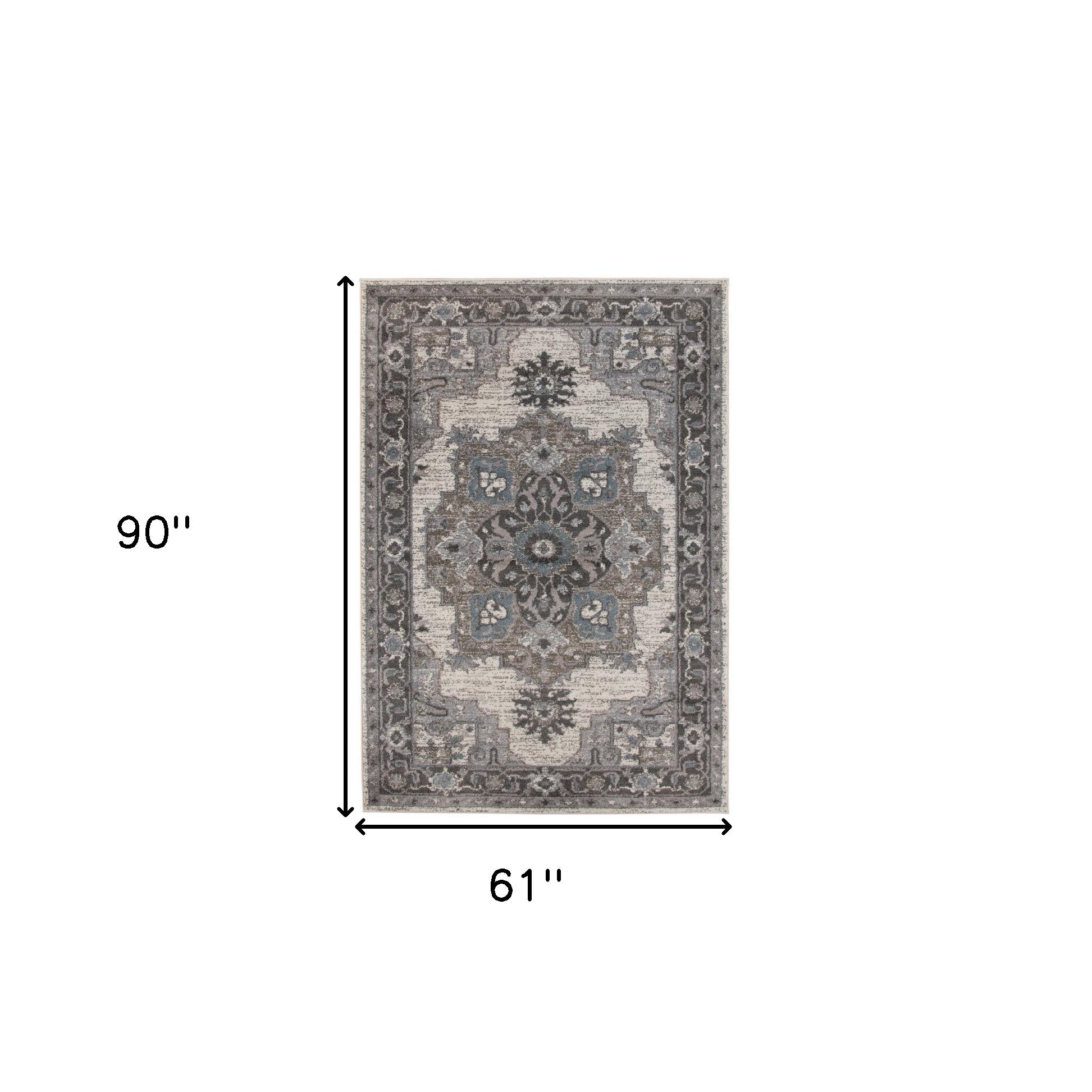 5' x 8' Blue and Brown Medallion Power Loom Area Rug