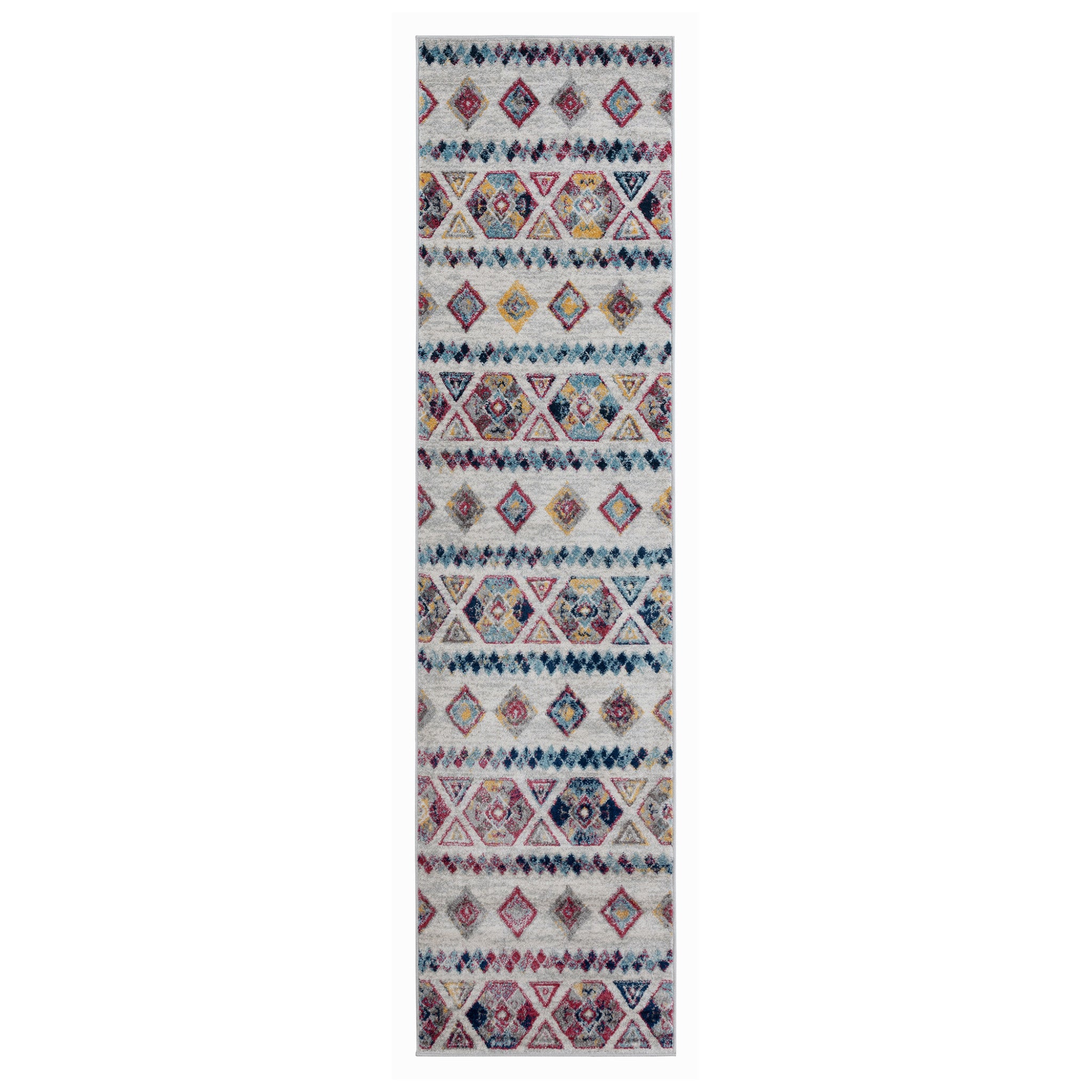 10' Ivory Geometric Power Loom Runner Rug