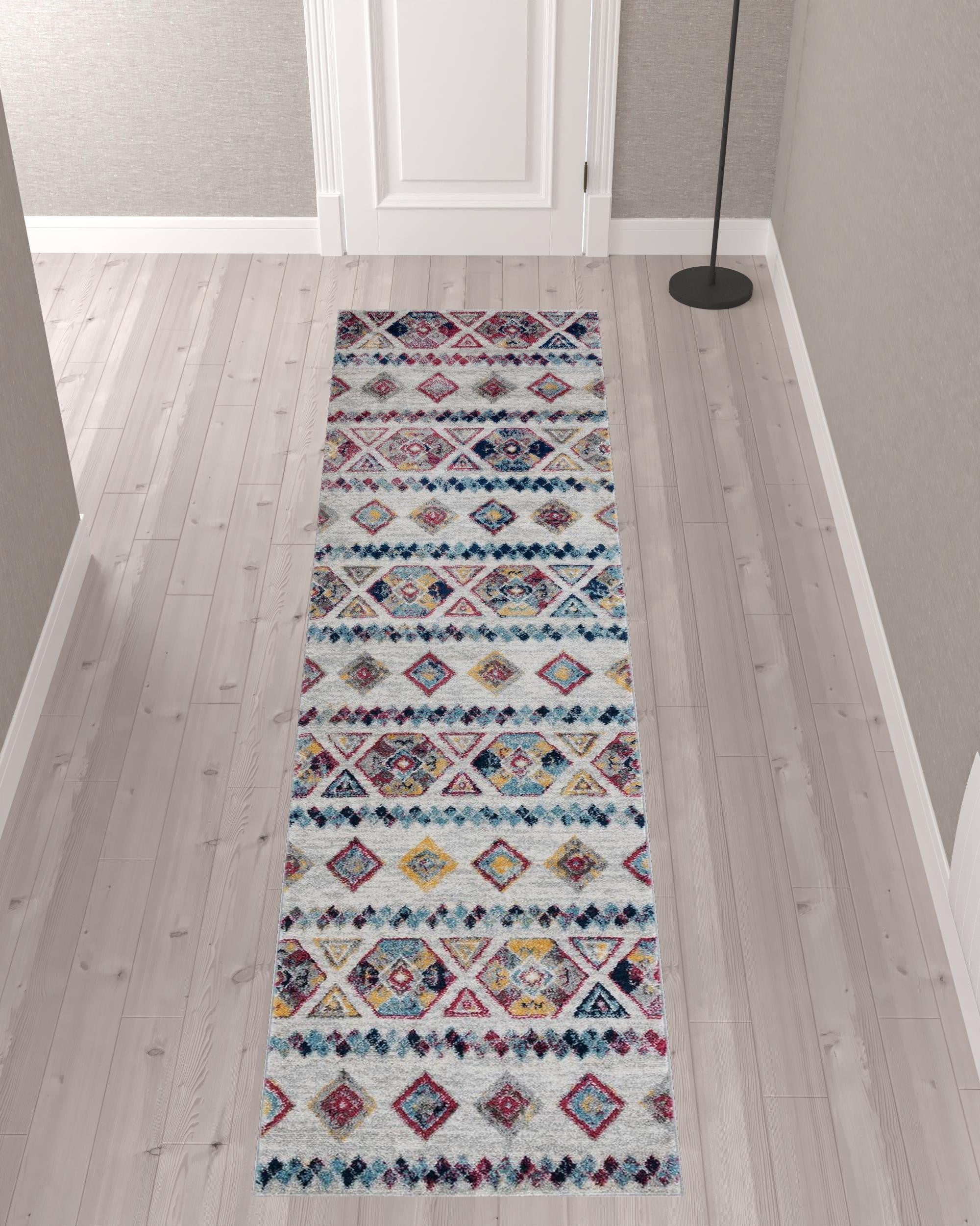 10' Ivory Geometric Power Loom Runner Rug