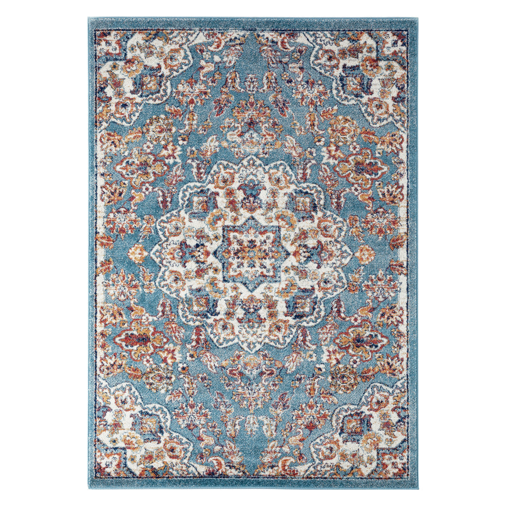 2' x 3' Blue and Orange Medallion Power Loom Area Rug